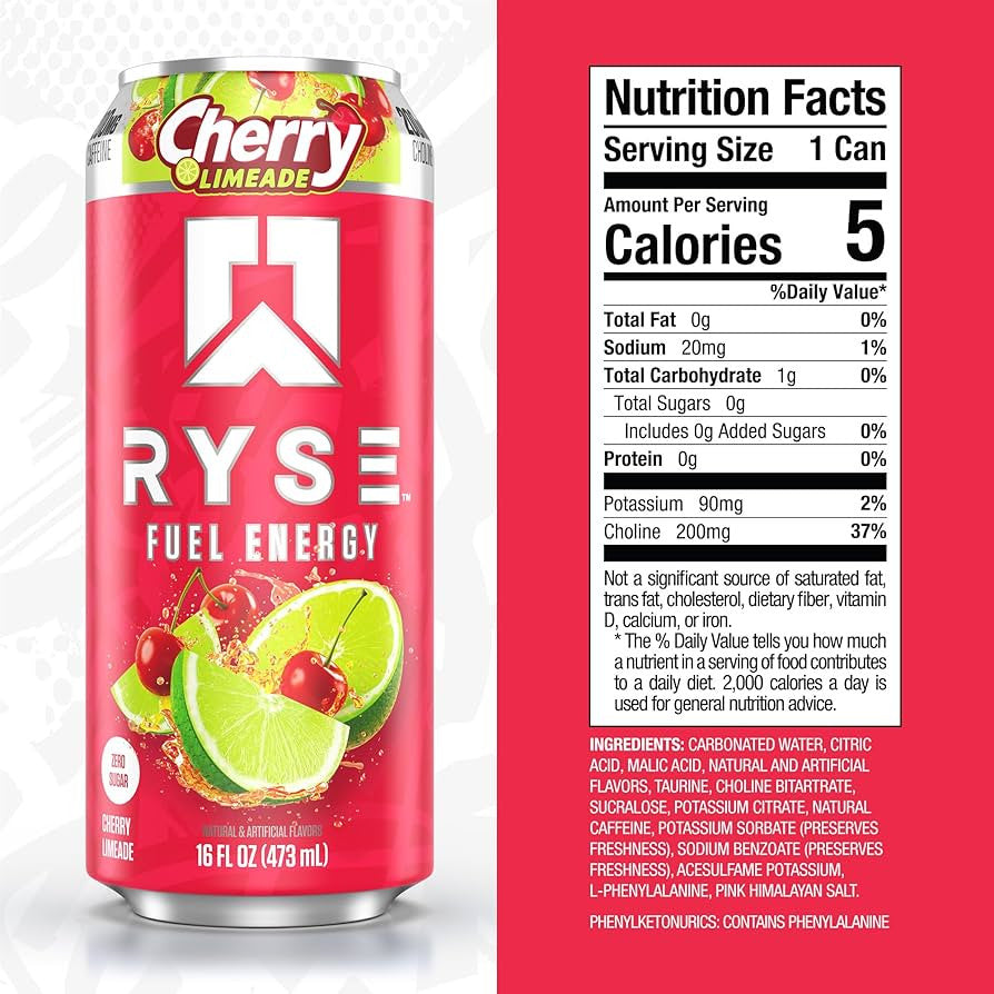 Ryse Energy Protein Drink 12 Onzas 12 Paquete Cherry Limeade