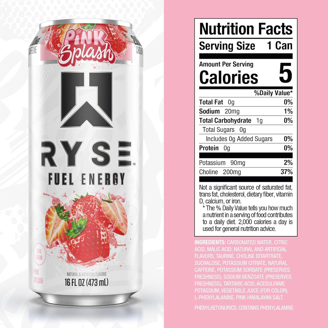 Ryse Fuel Drink 16 Onzas 12 Paquete Pink Splash