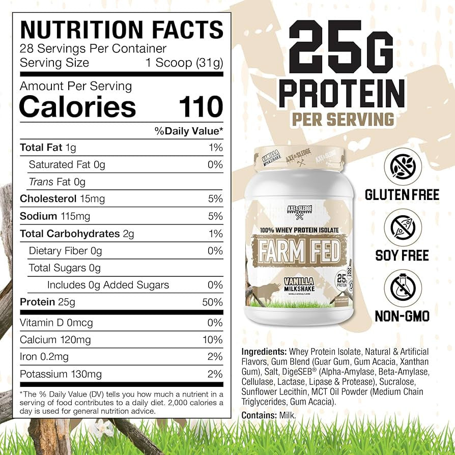 Axe y Sledge Whey Farm Fed Aislado 28 Porciones Vanilla Milkshake