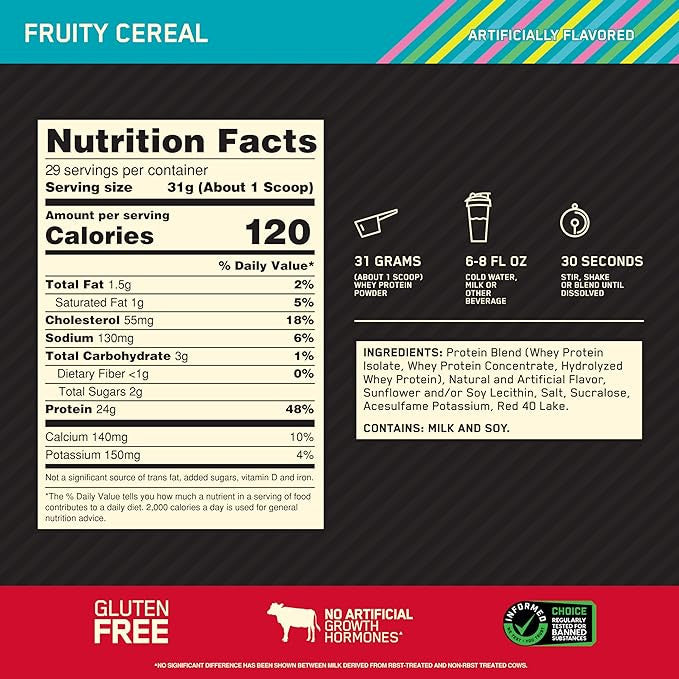 Optimum Nutrition 100 Whey Gold Std 1 98 Libras Fruity Cereal