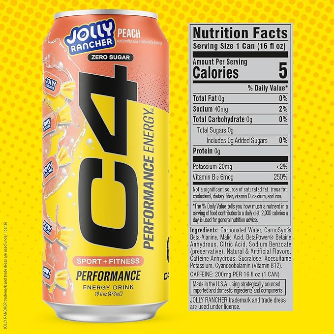 Cellucor C4 Energy Carbonatada 16Oz 12Pk Peach Jolly Rancher