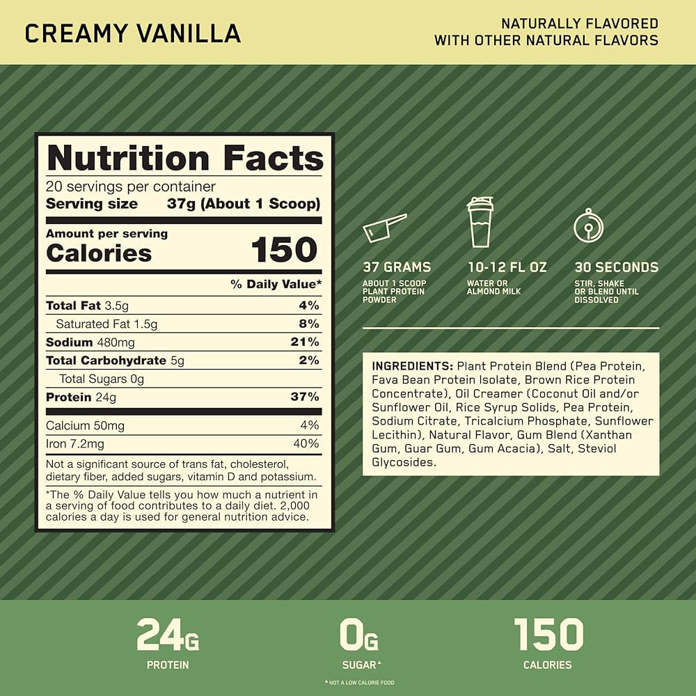 Optimum Nutrition 100 Gold Std Plant Protein 1 63 lb Vainilla