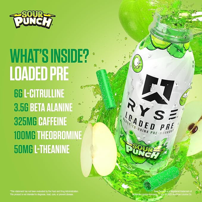 Ryse Loaded Pre-Entreno Lista para Beber 12 Paquete Sour Punch Green Apple
