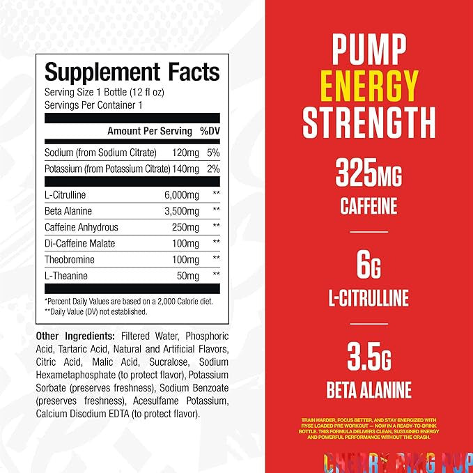 Ryse Loaded Pre-Entreno Lista para Beber 12 Paquete Ring Pop Cherry