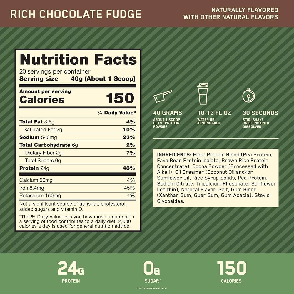 Optimum Nutrition 100 Gold Std Plant Protein Bote 1 76 lb Chocolate