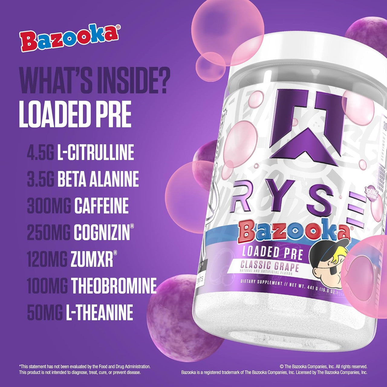 Ryse Loaded Pre - Entreno 30 Porciones Bazooka Grape