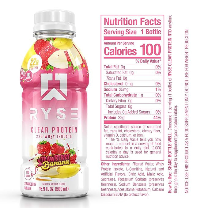 Ryse Clear Whey Aislado Lista para Beber 12 Paquete Strawberry Banana