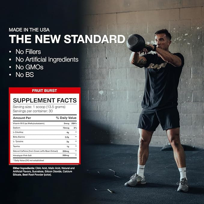 Raw Cbum Essential Pre - Entreno 30 Porciones Fruit Burst