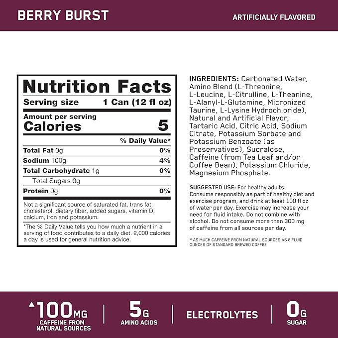 Optimum Nutrition Amino Energy 355 ml 12 Paquete Berry Burst Electrolitos