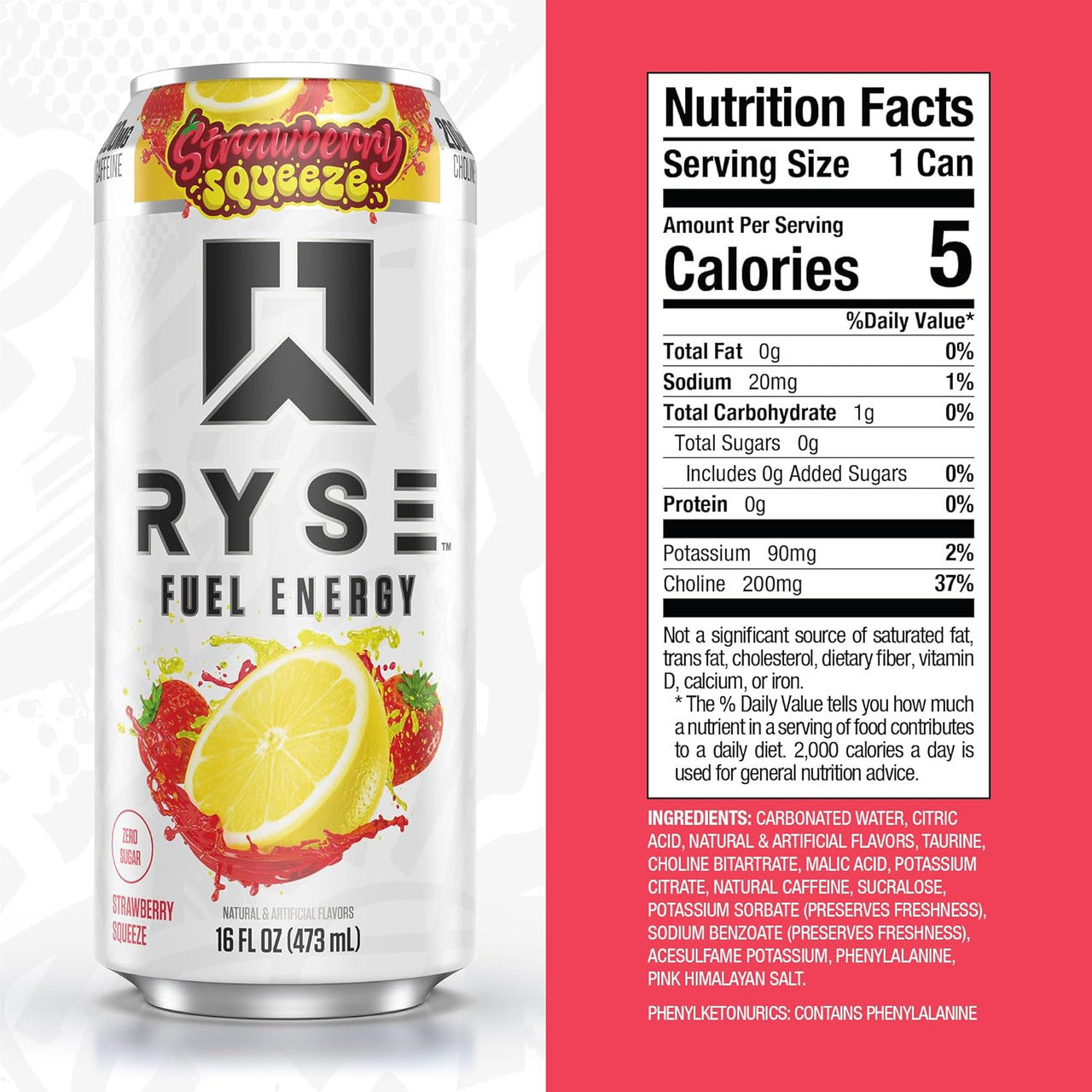 Ryse Fuel Drink 16 Onzas 12 Paquete Strawberry Squeeze