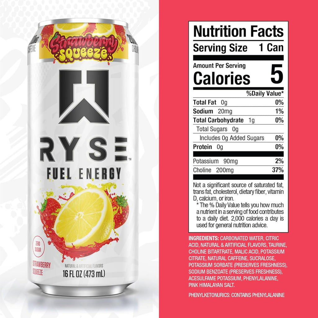 Ryse Fuel Drink 16 Onzas 12 Paquete Strawberry Squeeze