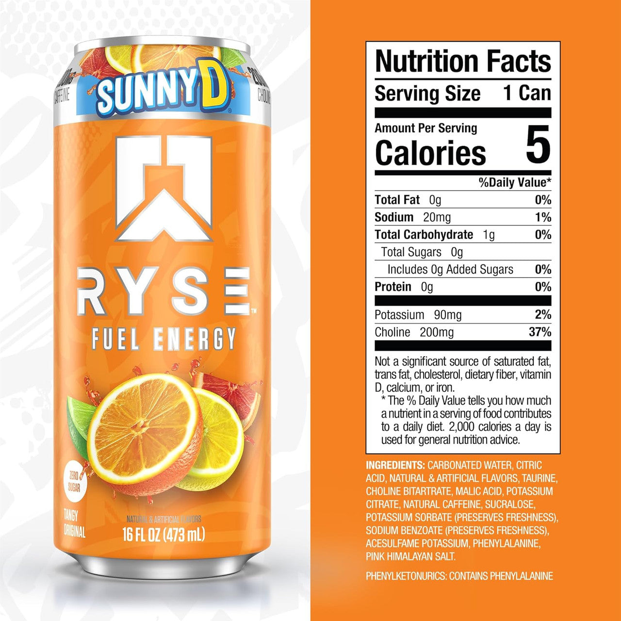 Ryse Fuel Drink 16 Onzas 12 Paquete Sunnyd Tangy Original