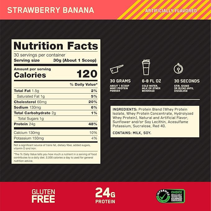 Optimum Nutrition 100 Whey Gold Std 2 Libras Straw Banana