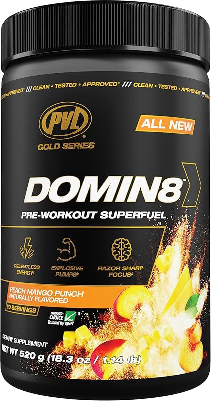 Pure Vita Labs Domin8 Pre - Entreno Peach Mango 20 Porciones