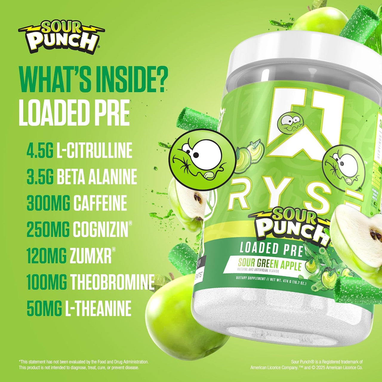 Ryse Loaded Pre - Entreno 30 Porciones Sour Punch Green Apple