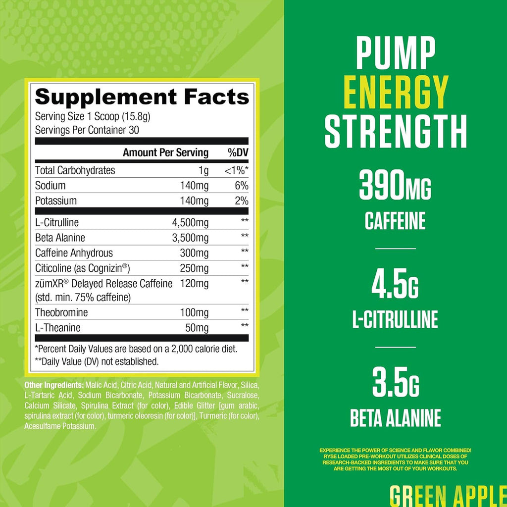 Ryse Loaded Pre - Entreno 30 Porciones Sour Punch Green Apple