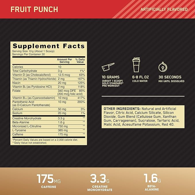 Optimum Nutrition Gold Std Pre - Entreno 30 Porciones Fruit Punch