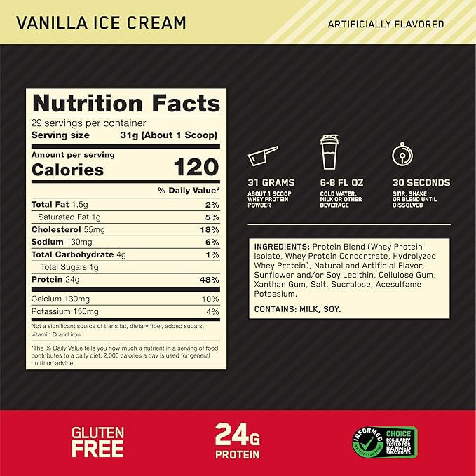 Optimum Nutrition 100 Whey Gold Std 1 5 lb Vainilla Ice Cream