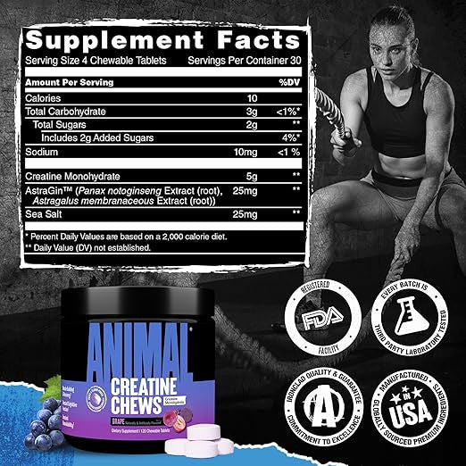Universal Animal Chews Creatine 120 Tabletas Grape