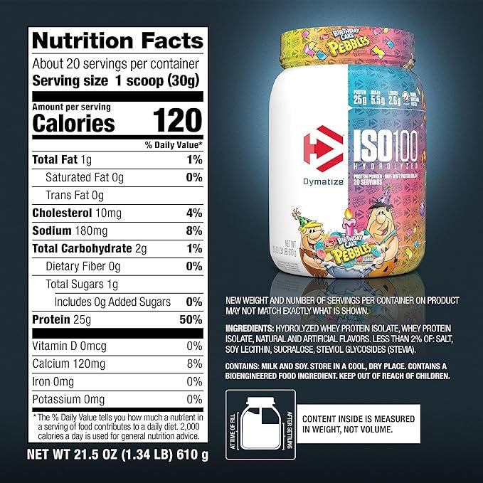 Dymatize Iso 100 1 3 Libras 20 Porciones Birthday Cake Pebbles