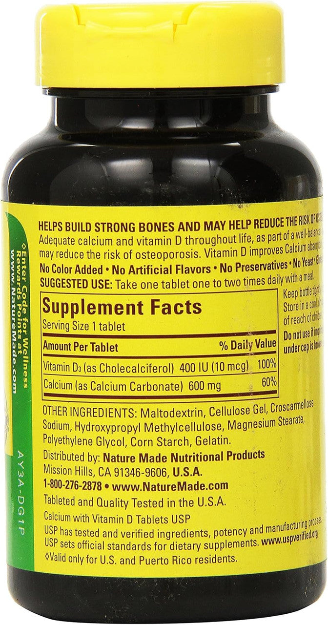 Natural Calcio 600 mg Vitamina D3 400Ui 60 Tabletas Linea Blanca