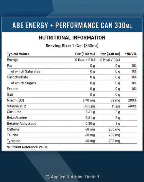 Applied Nutrition Abe Energy Drink 11 2 Onzas 12Pk Blue Lagoon