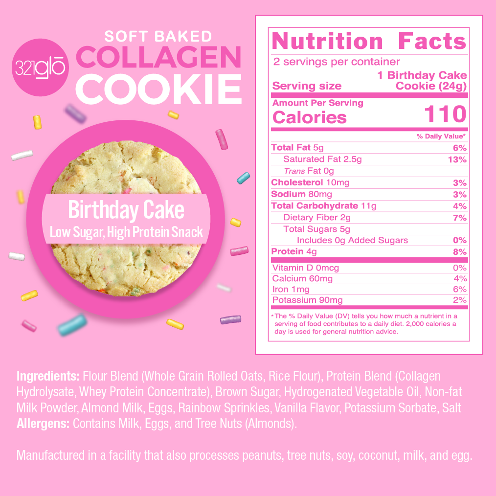321Glo Collagen Cookie 12 Paquete Birthday Cake