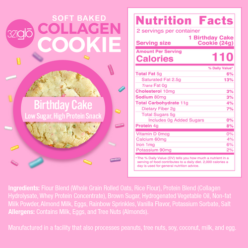 321Glo Collagen Cookie 12 Paquete Birthday Cake
