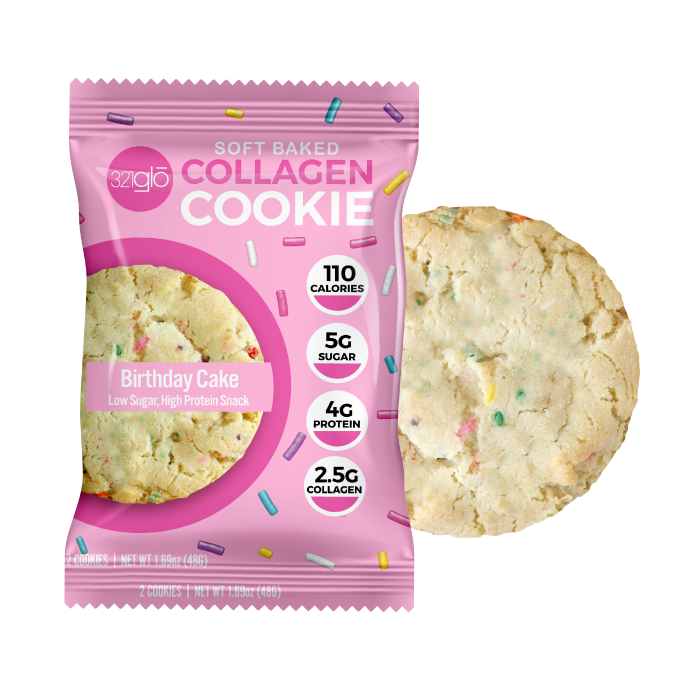 321Glo Collagen Cookie 12 Paquete Birthday Cake