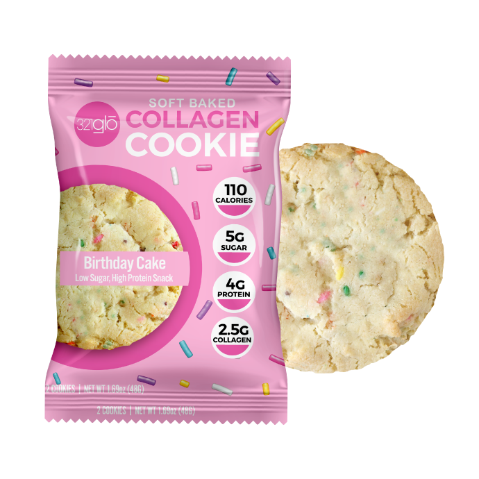 321Glo Collagen Cookie 12 Paquete Birthday Cake