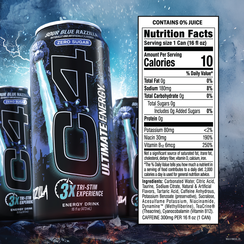 Cellucor C4 Ultimate Carbonatada 16Oz 12Pk Sour Blue Razilla