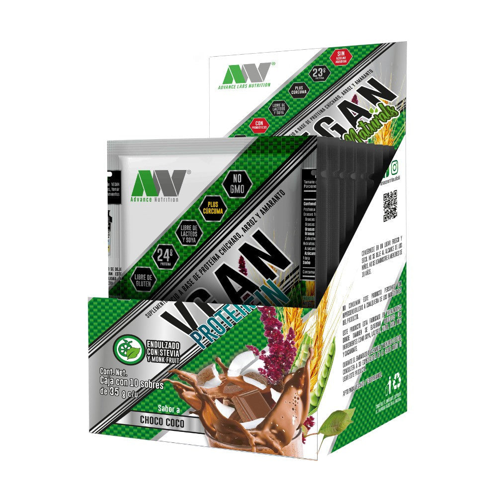 Advance Vegan Protein Naturals Caja con 10 Sobres 35 Gr C U Choco Coco