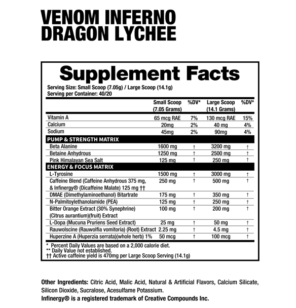 Dragon Pharma Venom Inferno 40 Porciones Dragon Lychee Sabor