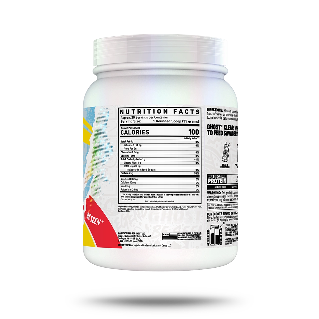 Ghost Whey Clear Aislado 20 Porciones Sour Strips Rainbow