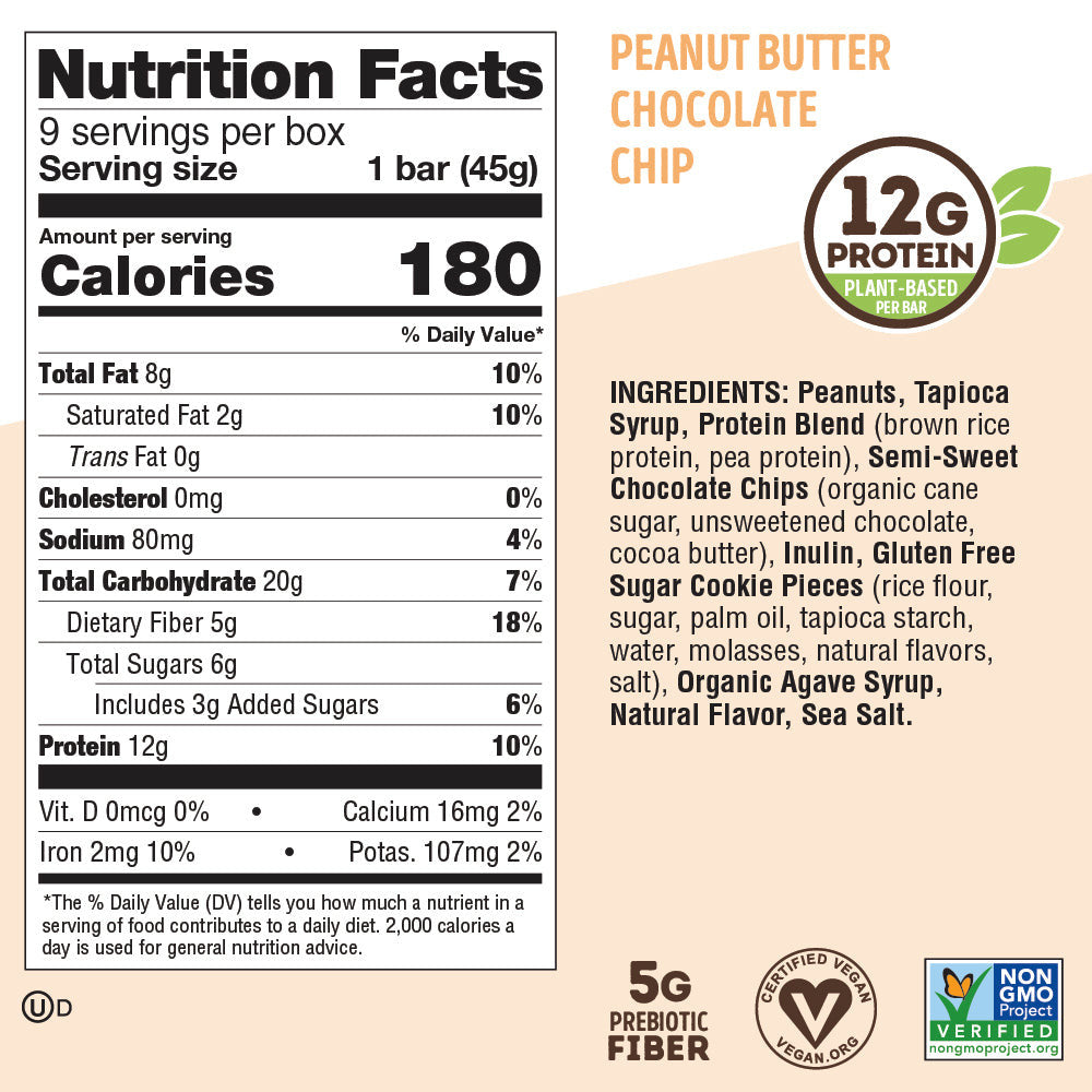 Lenny y Larry´S Complete Cookie Fied 9 Bars Peanut Butter Chocolate Chip