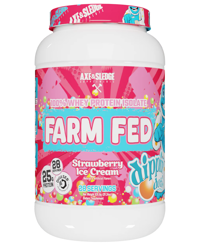 Axe y Sledge Whey Farm Fed Aislado 28 Porciones Strawberry Ice Cream Dippin Dots 1 Paq Muestra 5