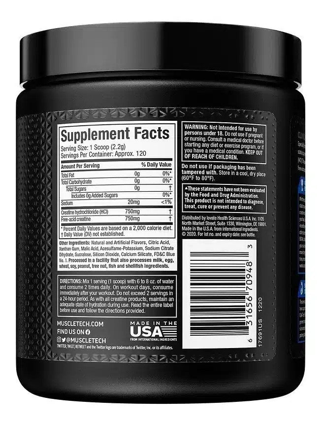 Muscle Tech Creactor 120 Porciones sin Sabor