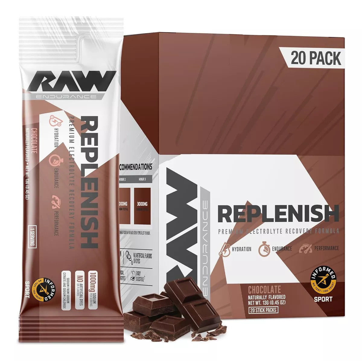 Raw Replenish Stick 20 Porciones Paquete Chocolate
