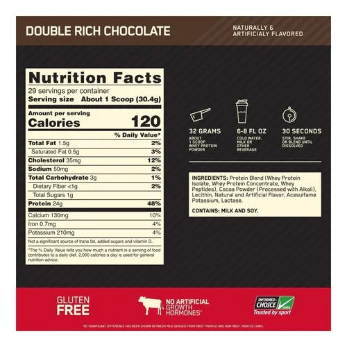 Optimum Nutrition 100 Whey Gold Std 1 47 lb Double Rich Chocolate