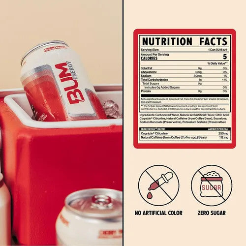 Raw Bum Energy Drink 12 Onzas 12 Paquete Cherry Frost