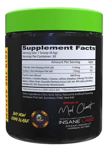 Insane Labz Insane Psycho Sam 30 Porciones Grape