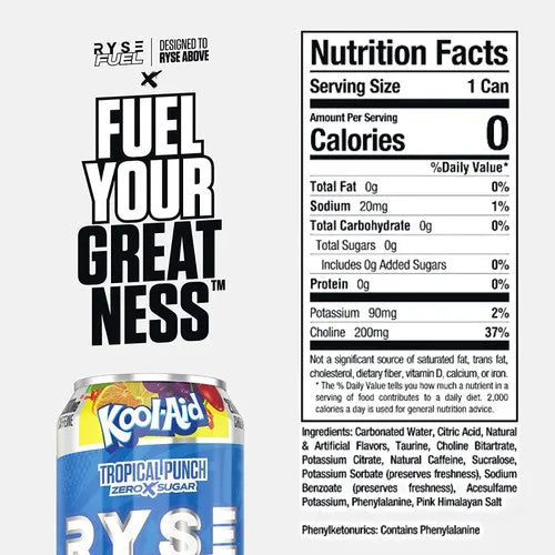 Ryse Fuel Drink 16 Onzas 12 Paquete Koolaid Tropical Punch