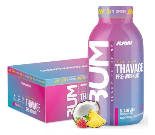 Raw Cbum Drink 12 Onzas 12 Paquete Pre - Entreno Thavage Lista para Beber Miami Vice