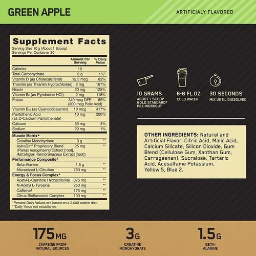 Optimum Nutrition Pre - Entreno 30 Porciones Green Apple