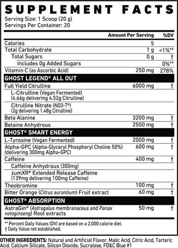 Ghost Legend All Out Pre - Entreno 20 Porciones Blue Raspberry