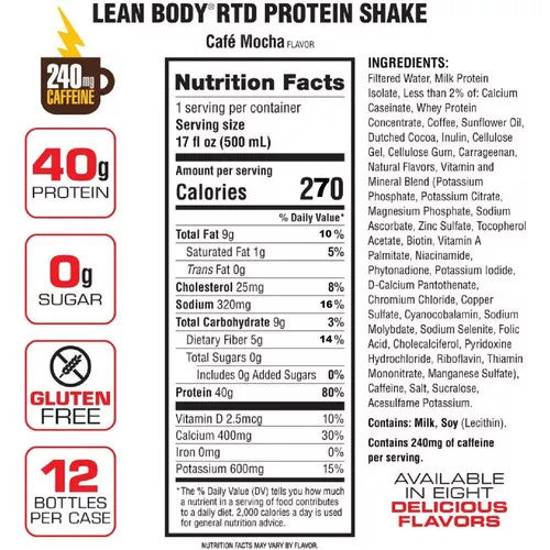 La Lean Body 17 Onzas 12 Bottle Cafe Mocha