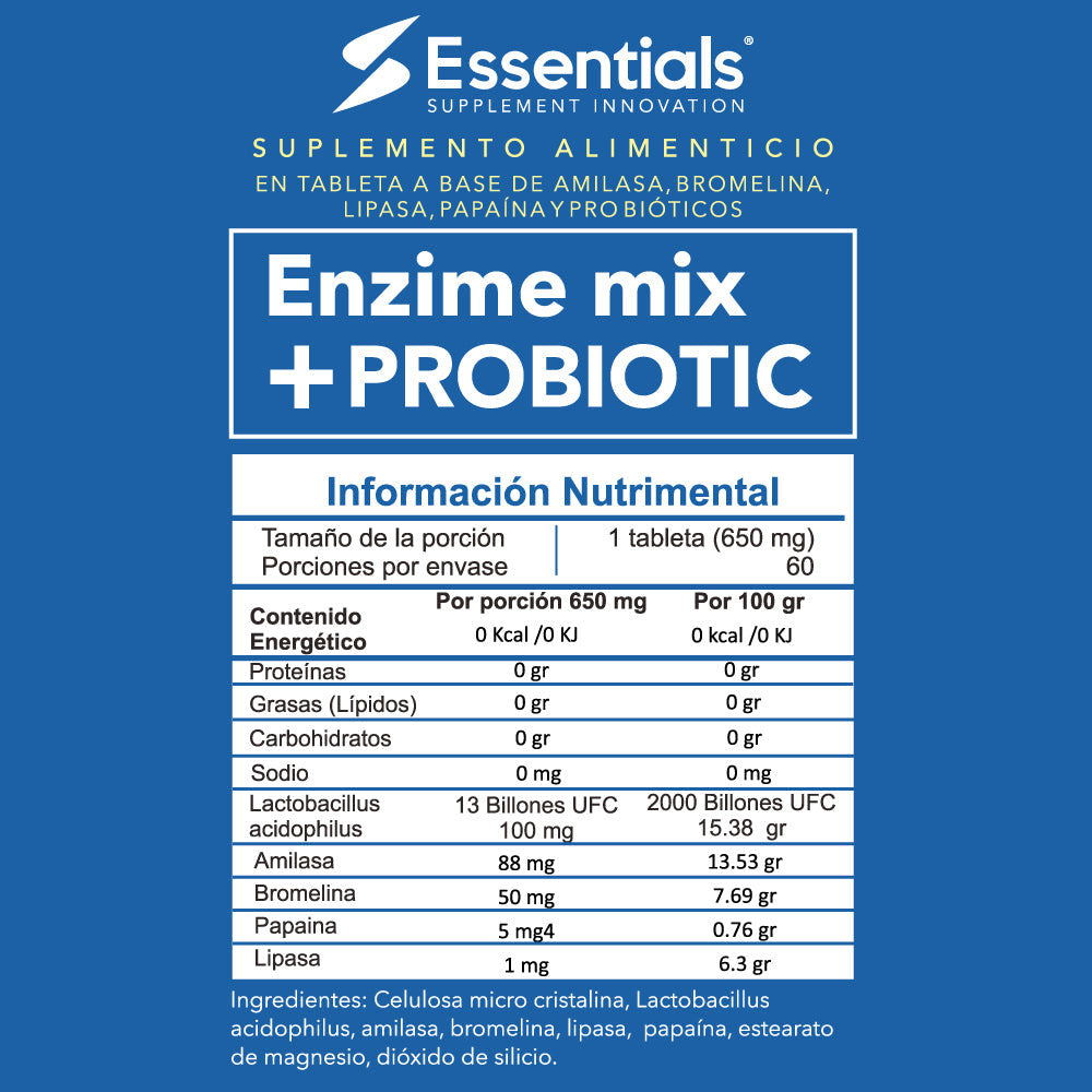 Ess Enzime Mix Probiotic 650Mg 60 Tabletas