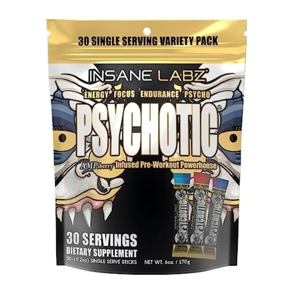 Insane Labz Psychotic Gold 30 Sticks Porciones Variety Bag Flavors