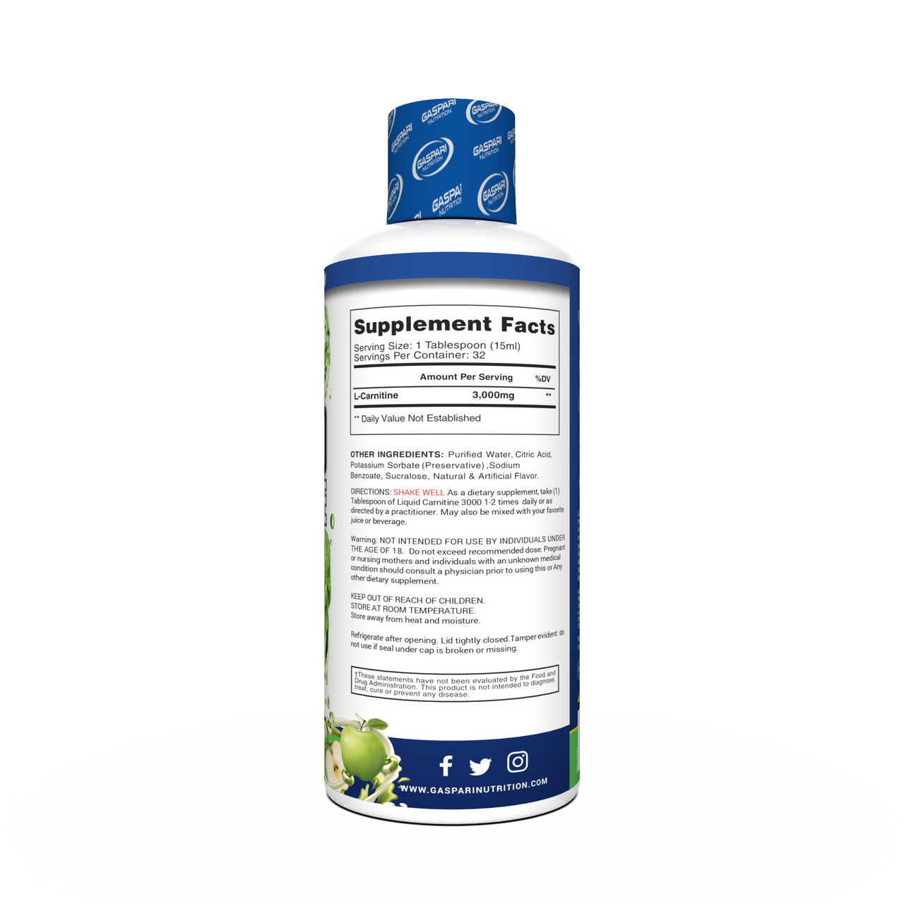 Gaspari Nutrition L Carnitine Liquid 3000 16 Onzas Green Apple