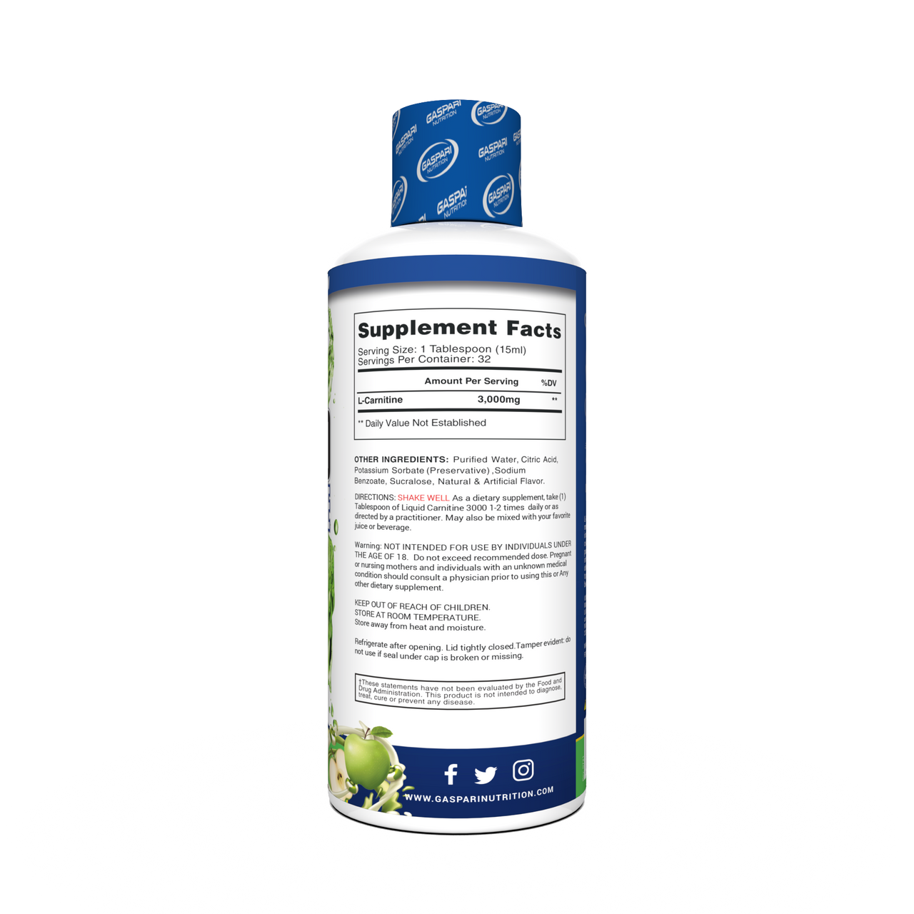 Gaspari Nutrition L Carnitine Liquid 3000 16 Onzas Green Apple